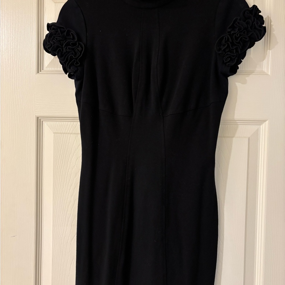 Cache Contour Black Puff Sleeve Mock Neck Mini Dress Size 8